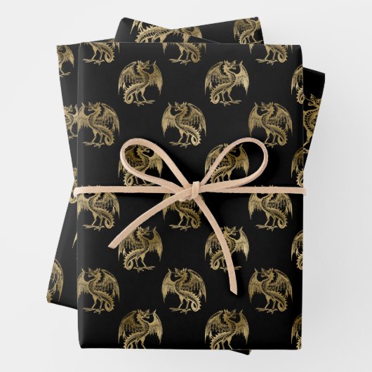 Elegant Black Gold Dragon Wrapping Paper Sheets (In situ)