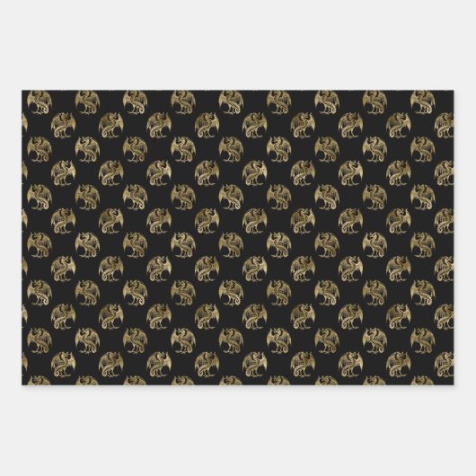 Elegant Black Gold Dragon Wrapping Paper Sheets (Voorkant 3)