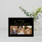 Elegant Black Gold drie fotocollage met Lijst Folie Feestdagen Briefkaart (Staand Voorkant)