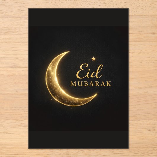 Elegant Black & Gold Eid Mubarak Card – Premium Is Acryl Uitnodigingen (Voorkant)