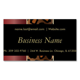 Elegant Black, Gold en Garnet Red Leopard Stripes Visitekaartje Magneet