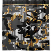 Elegant Black, Gold en Silver Camouflage Douchegordijn (Voorkant)