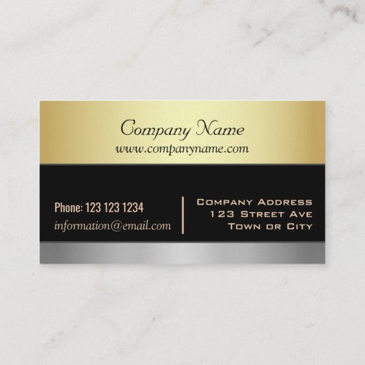 Elegant Black Gold en Silver Professional Visitekaartje (Achterkant)