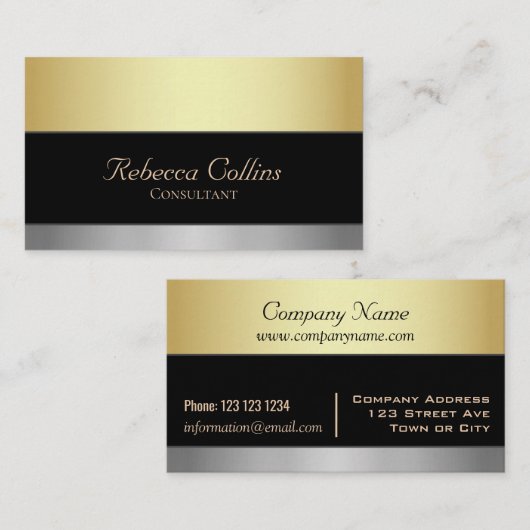 Elegant Black Gold en Silver Professional Visitekaartje (Voorkant / Achterkant)