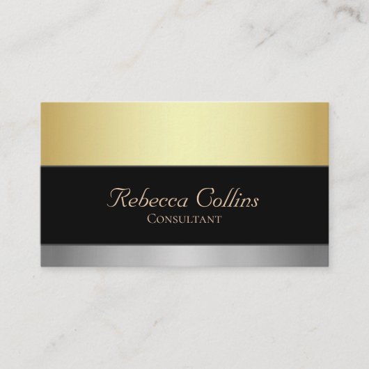 Elegant Black Gold en Silver Professional Visitekaartje (Voorkant)