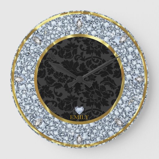 Elegant Black Gold en Sparging Diamonds Pattern Grote Klok (Voorkant)