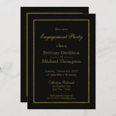 Elegant Black Gold Engagement Party Kaart (Voorkant / Achterkant)