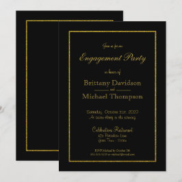 Elegant Black Gold Engagement Party Kaart