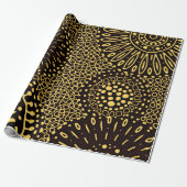 Elegant Black Gold Ethnic Floral Wrapping Paper Cadeaupapier (Uitgerold)