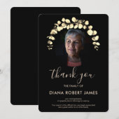 Elegant Black Gold Eucalyptus Fotosympathie Bedankkaart (Voorkant / Achterkant)