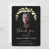 Elegant Black Gold Eucalyptus Fotosympathie Bedankkaart (Voorkant)