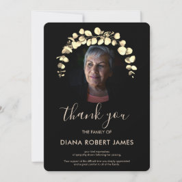 Elegant Black Gold Eucalyptus Fotosympathie Bedankkaart