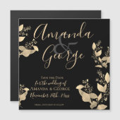 Elegant Black Gold Eucalyptus laat de datum op Magnetische Uitnodiging (Voorkant / Achterkant)