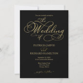 Elegant Black Gold Faux Folie Script Weddenschap Kaart (Voorkant)