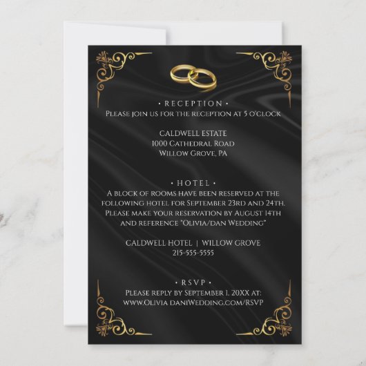 Elegant Black Gold Faux Folie Script Weddenschap Kaart (Achterkant)