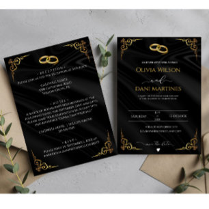 Elegant Black Gold Faux Folie Script Weddenschap Kaart