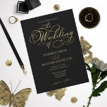 Elegant Black Gold Faux Folie Script Weddenschap Kaart<br><div class="desc">Elegant Black Gold Foil Script Weduwuitnodiging</div>