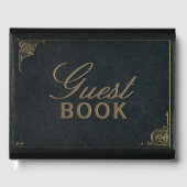 Elegant Black Gold Faux Leather Weddenschap Book Gastenboek (Voorkant)