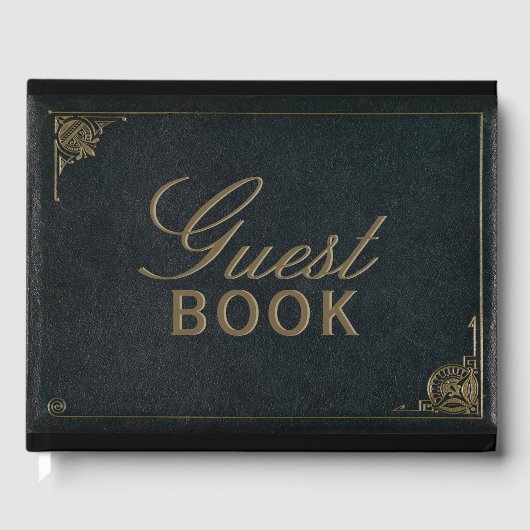 Elegant Black Gold Faux Leather Weddenschap Book Gastenboek (Voorkant)