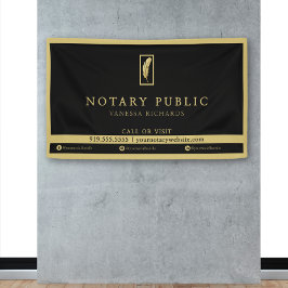 Elegant Black Gold Feather Logo Notary Evenement Spandoek