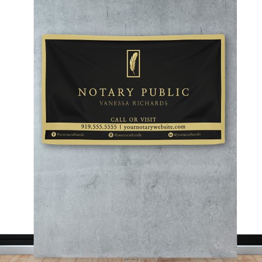 Elegant Black Gold Feather Logo Notary Evenement Spandoek