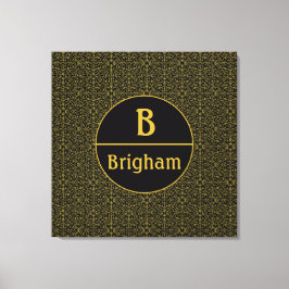 Elegant Black & Gold Filigree Monogram Canvas Afdruk