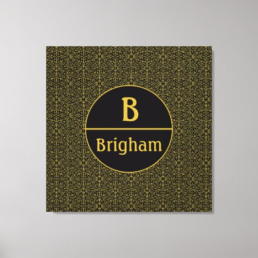 Elegant Black & Gold Filigree Monogram Canvas Afdruk (Voorkant)
