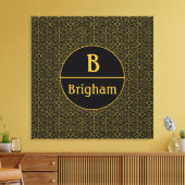Elegant Black & Gold Filigree Monogram Canvas Afdruk (Insitu (Woonkamer))