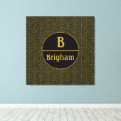 Elegant Black & Gold Filigree Monogram Canvas Afdruk (Insitu (Houten vloer))
