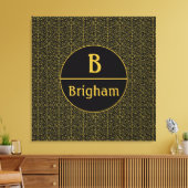 Elegant Black & Gold Filigree Monogram Canvas Afdruk (Insitu (Woonkamer))