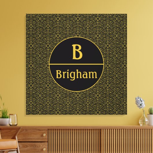 Elegant Black & Gold Filigree Monogram Canvas Afdruk (Insitu (Woonkamer))