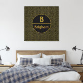 Elegant Black & Gold Filigree Monogram Canvas Afdruk (Insitu (Slaapkamer))