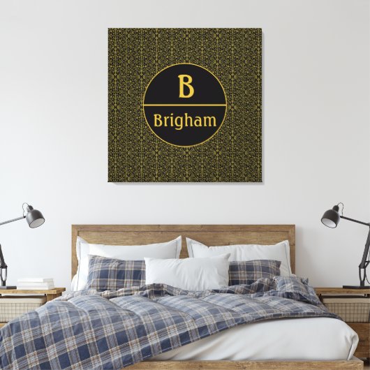 Elegant Black & Gold Filigree Monogram Canvas Afdruk (Insitu (Slaapkamer))