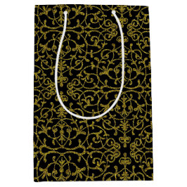Elegant Black & Gold Filigree Pattern Medium Cadeauzakje
