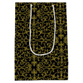 Elegant Black & Gold Filigree Pattern Medium Cadeauzakje (Achterkant)