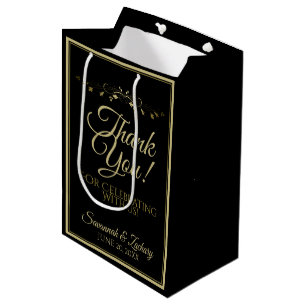Elegant Black & Gold Filigree Wedding Thank You Medium Cadeauzakje