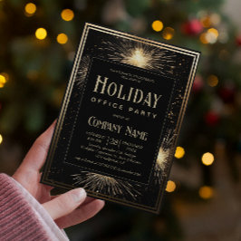 Elegant Black Gold Fireworks Holiday Kantoor Party Kaart