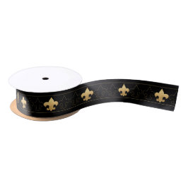 Elegant Black & Gold Fleur De Lis Ribbon Satijnen Lint