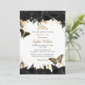 Elegant Black Gold Floral Butterfly Sweet 16 Kaart (Staand voorkant)