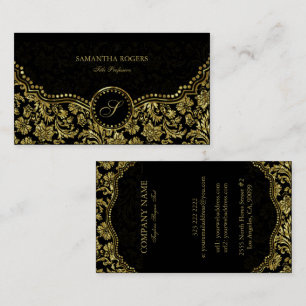 Elegant Black & Gold Floral Damaskers Visitekaartje