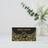 Elegant Black & Gold  Floral Damaskers Visitekaartje (Staand voorkant)