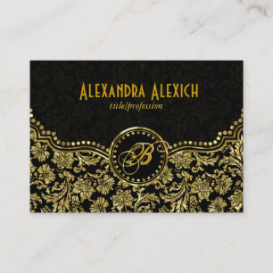 Elegant Black & Gold Floral Damaskers Visitekaartje