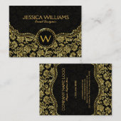 Elegant Black & Gold  Floral Damaskers Visitekaartje (Voorkant / Achterkant)