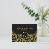 Elegant Black & Gold  Floral Damaskers Visitekaartje (Staand voorkant)