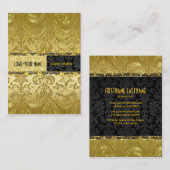 Elegant Black & Gold  Floral Damasking 2 Visitekaartje (Voorkant / Achterkant)