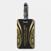 Elegant Black & Gold Floral DamasPatroon Bagagelabel (Achterkant verticaal)