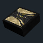 Elegant Black & Gold Floral DamasPatroon Cadeaudoosje<br><div class="desc">Elegant zwart-goudvocht,  monogramed girly design.</div>