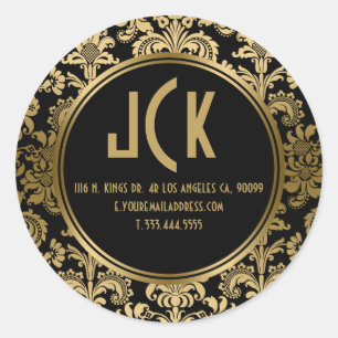 Elegant Black & Gold Floral DamasPatroon Ronde Sticker