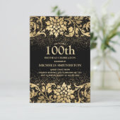 Elegant Black Gold Floral Glitter 100th Birthday Kaart (Staand voorkant)