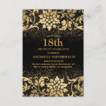 Elegant Black Gold Floral Glitter 18th Birthday Kaart<br><div class="desc">Mooie,  elegante uitnodiging voor het 18e verjaardagsfeest voor zwart-gouden vrouwen. De tekst is klantgericht,  zodat maak het uw eigen. Neem contact met ons op voor hulp bij aanpassingen of om passende producten aan te vragen.</div>